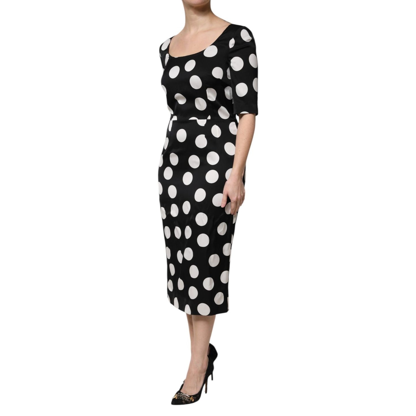Dolce & Gabbana Black White Polka Dot Sheath Midi Dress