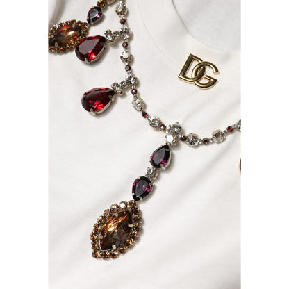 Dolce & Gabbana White Cotton Logo Crystal Detailing Tank Top