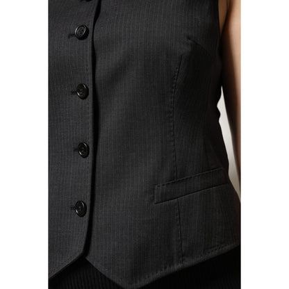 Dolce & Gabbana Black Striped Button Down Sleeveless Vest Top