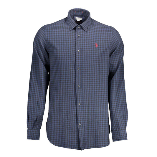 U.S. POLO ASSN. Blue Cotton Men Shirt with French collar and iconic embroidery, crafted in Turkey for elegance and comfort.