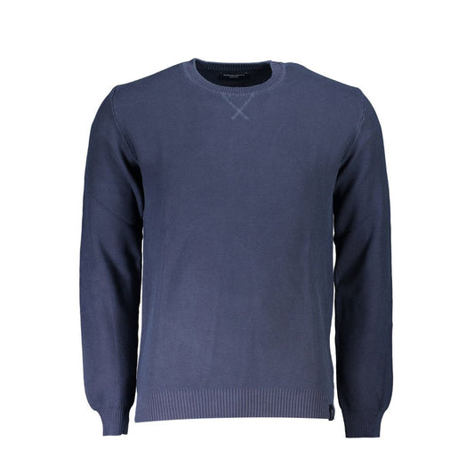 North Sails Blue Cotton Men Sweater with crew neck and contrasting details, featuring sustainable organic cotton for comfort.