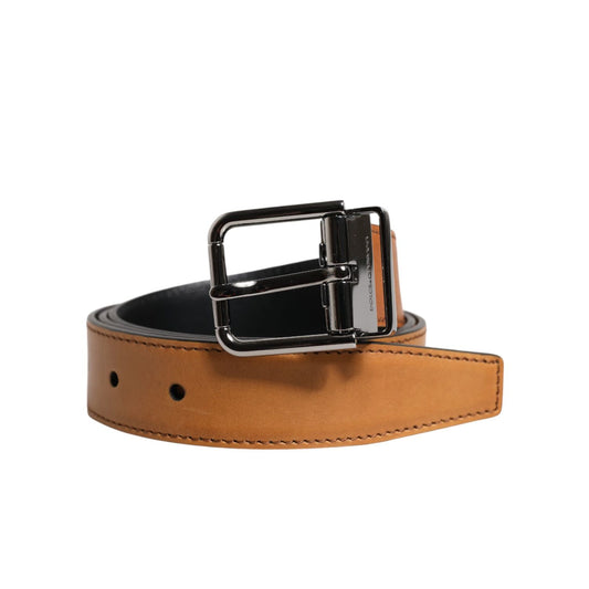 Dolce & Gabbana Brown Classic Calf Leather Silver Buckle Belt