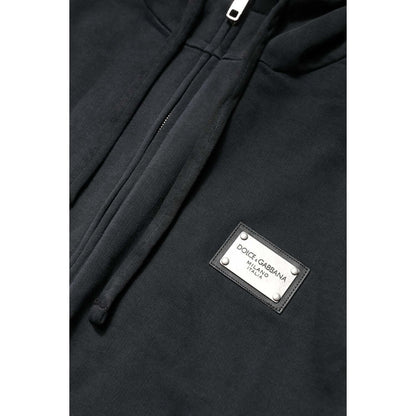 Dolce & Gabbana Black Logo Full Zip Hooded Men Sweatshirt Sweater