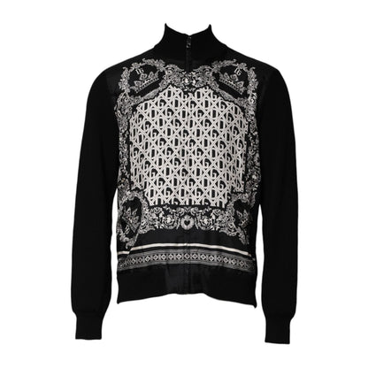 Dolce & Gabbana Black White Bandana Print Full Zip Sweater