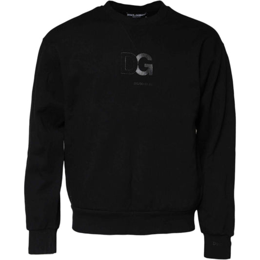 Dolce & Gabbana Black Embossed Logo Cotton Crew Neck Sweater TSH90646-48