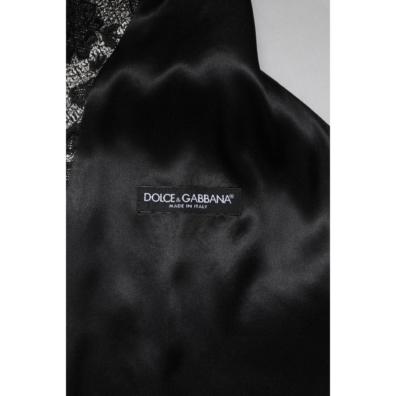 Dolce & Gabbana Black Gray Brocade Formal Men Waistcoat Vest