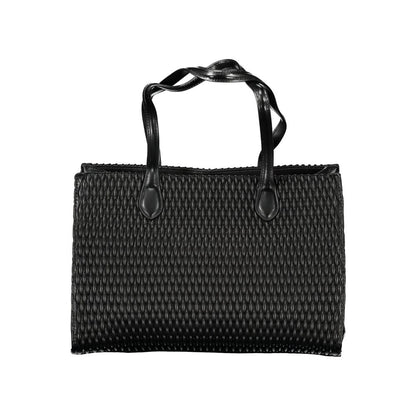 Mario Valentino Black Polyethylene Women Handbag with duo-handle, automatic closure, and contrast detail