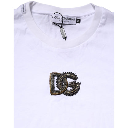 Dolce & Gabbana White Logo Embroidery Crew Neck T-shirt