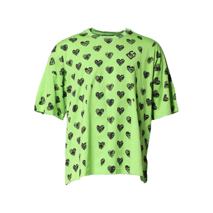 Dolce & Gabbana Green Heart Print Cotton Crew Neck T-shirt