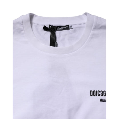 Dolce & Gabbana White Cotton Logo Print Crew Neck T-shirt