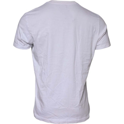 Dolce & Gabbana White Cotton Logo Patch Crew Neck T-shirt