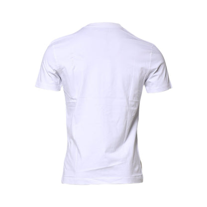Dolce & Gabbana White Cotton Logo Patch Crew Neck T-shirt