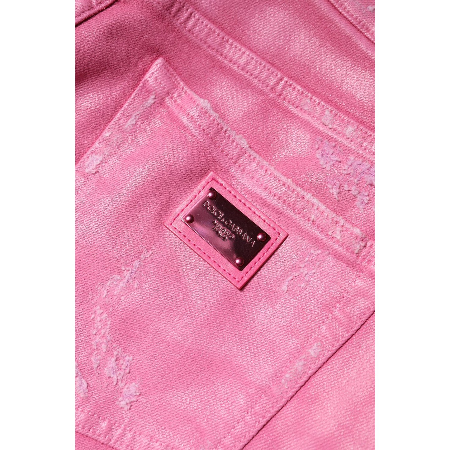 Dolce & Gabbana Pink Tattered Mid Waist Tapered Denim Jeans