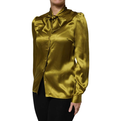 Dolce & Gabbana Green Ascot Collar Long Sleeves Blouse Top