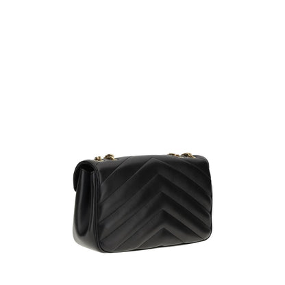 Saint Laurent Black Calf Leather Bos Taurus Shoulder Bag with quilted design and brass logo, back view.