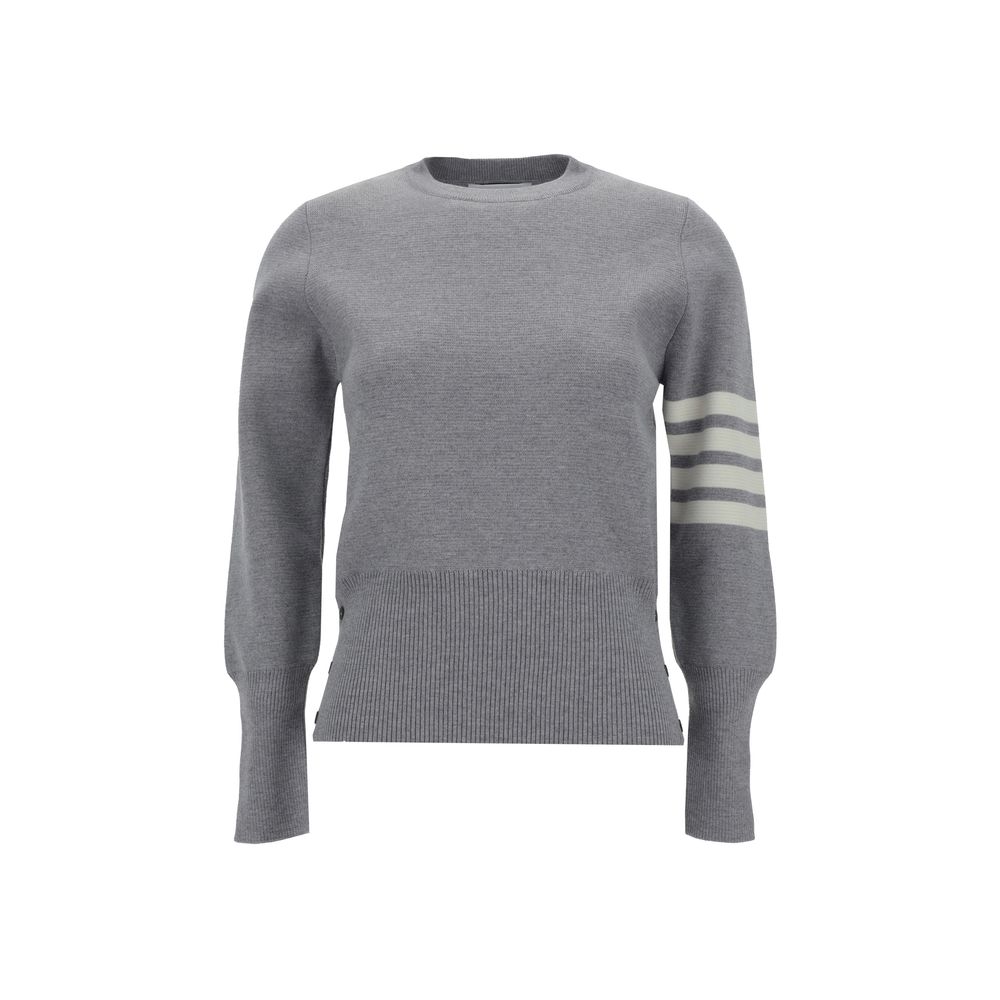 Thom Browne Virgin wool Sweater with ribbed hem and iconic horizontal bands.