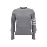 Thom Browne Virgin wool Sweater with ribbed hem and iconic horizontal bands.