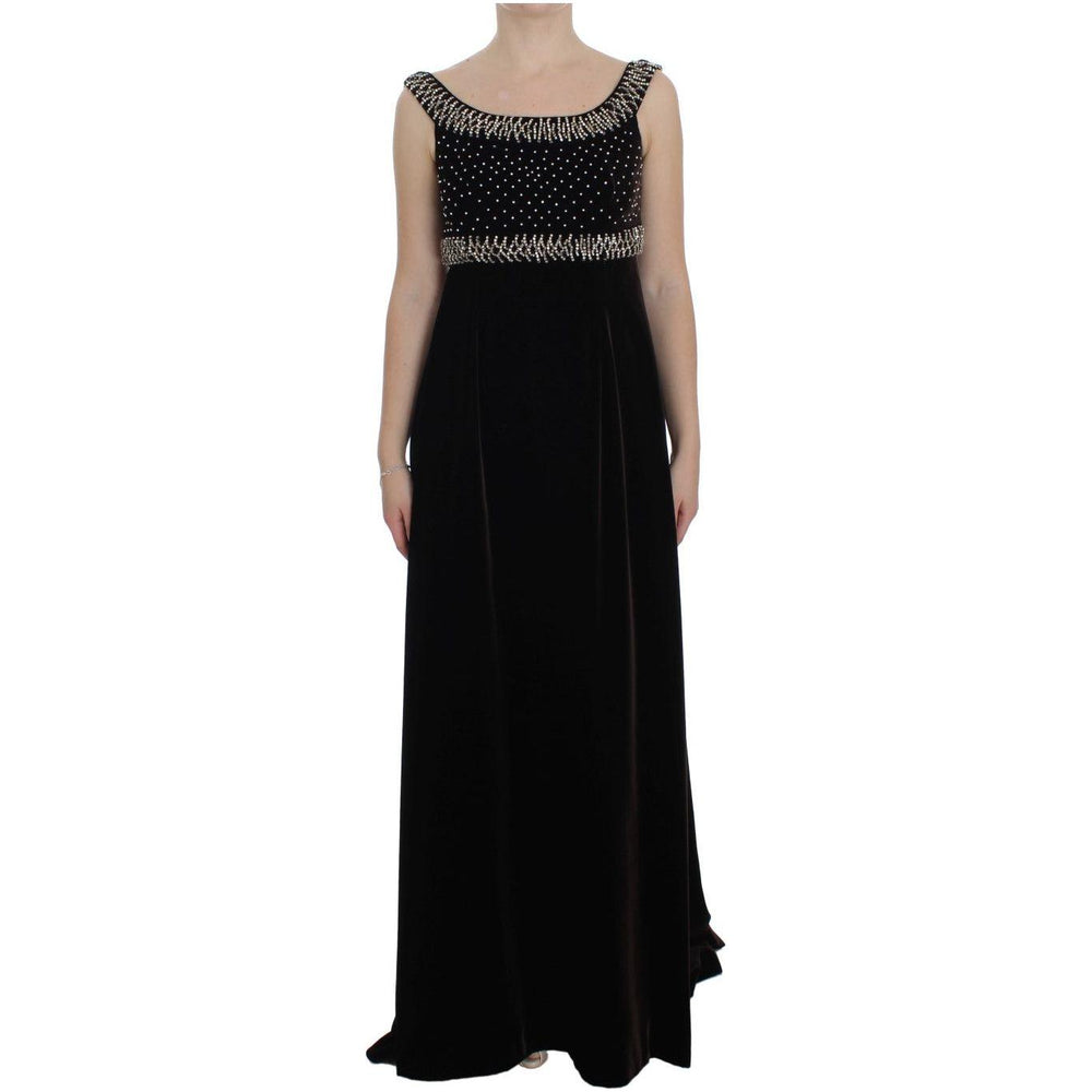 Dolce & Gabbana Brown Velvet Crystal Sheath Gown Dress