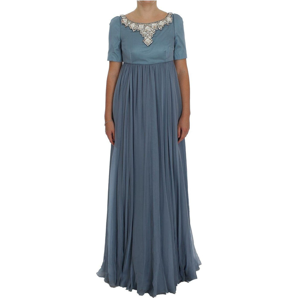 Dolce & Gabbana Blue Silk Crystal Sheath Gown Ball Dress