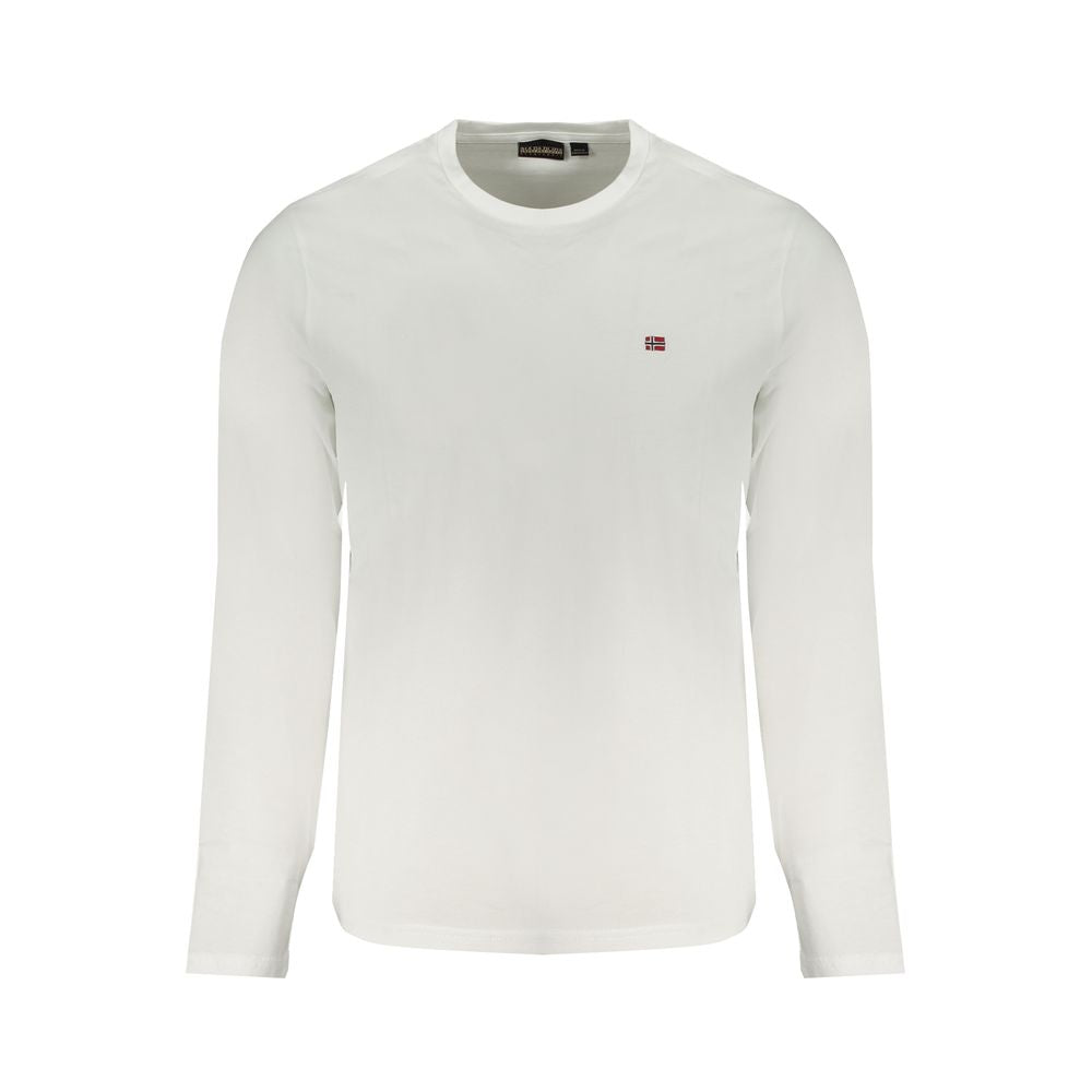 Napapijri White Cotton T-Shirt, long sleeve, regular fit, crew neck with logo embroidery.