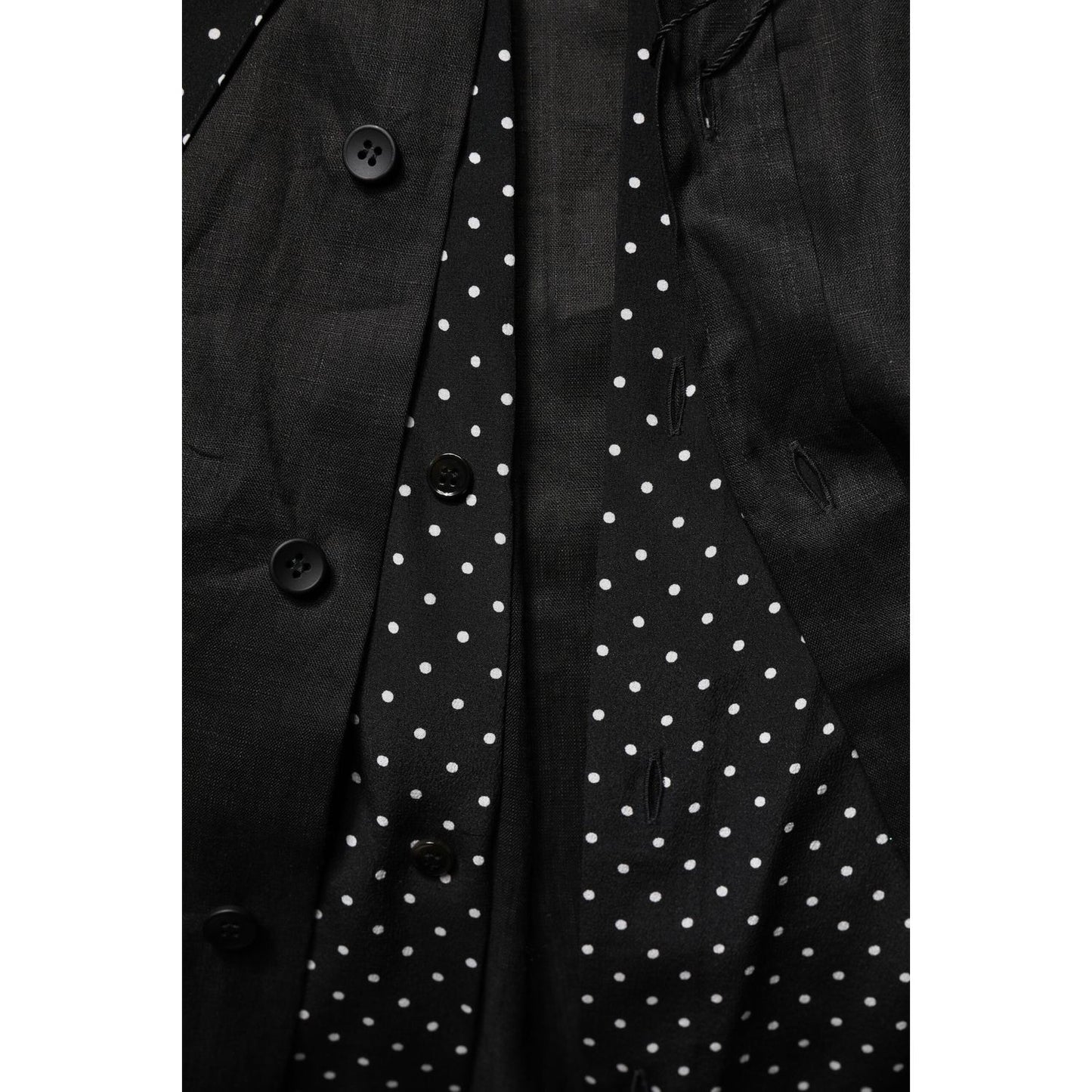 Dolce & Gabbana Black Polka Dot Linen Silk Men Casual Shirt