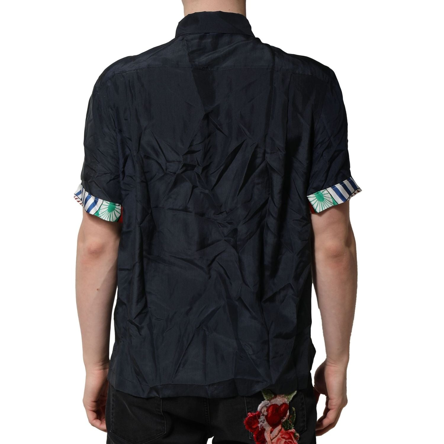 Dolce & Gabbana Black Silk Short Sleeves Men Casual Shirt
