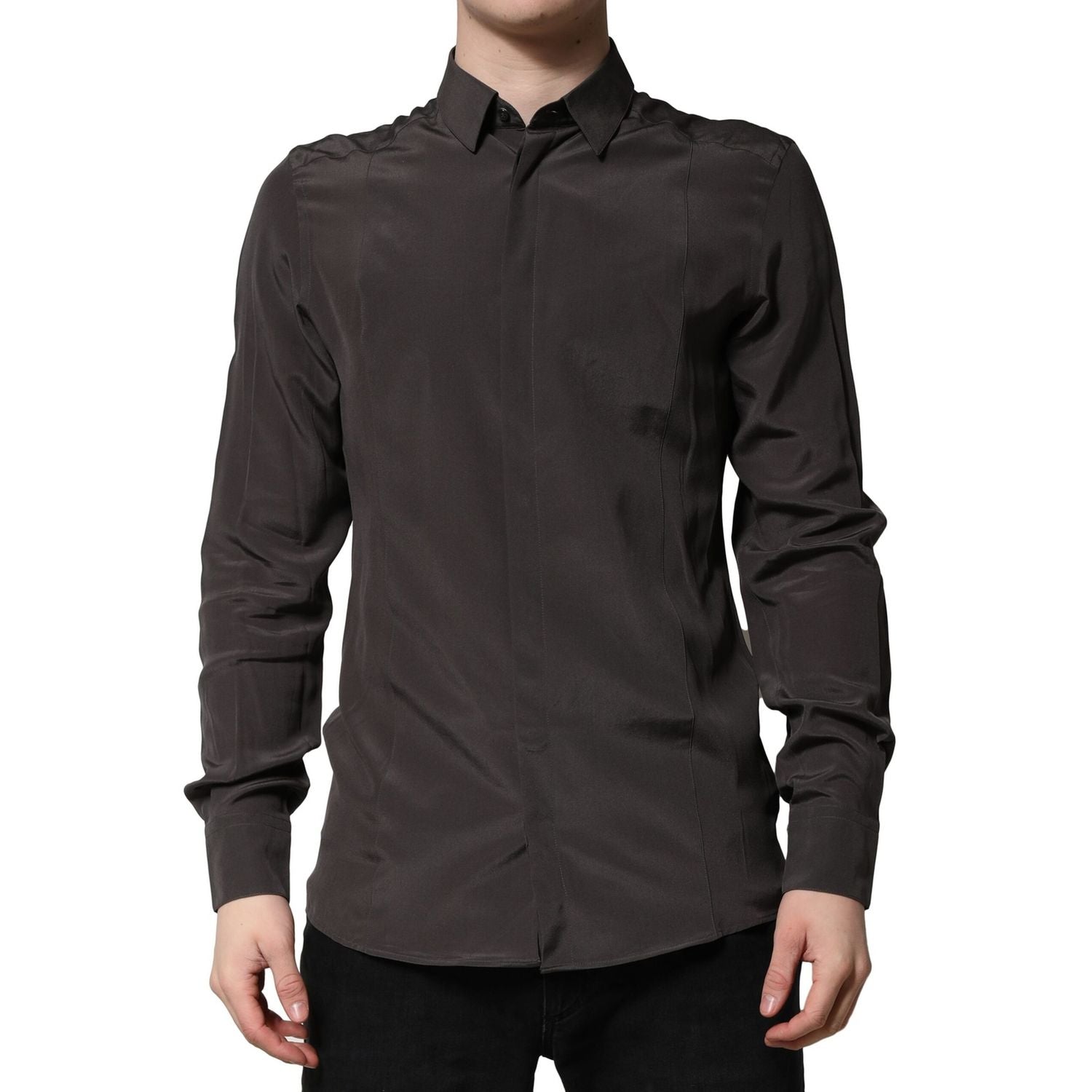 Dolce & Gabbana Dark Brown Silk GOLD Men Dress Formal Shirt