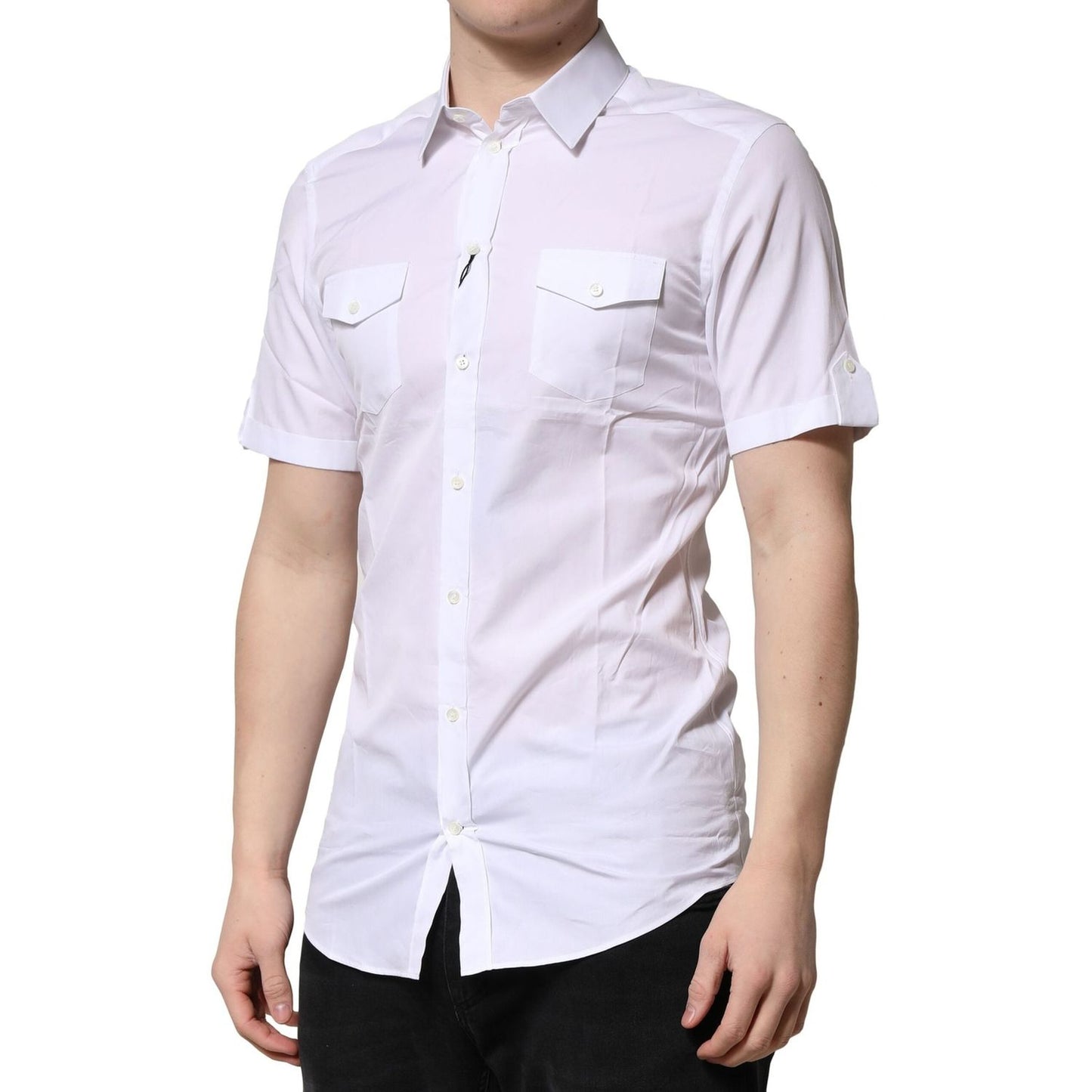 Dolce & Gabbana White Cotton GOLD Short Sleeves Casual Shirt TSH906701-39