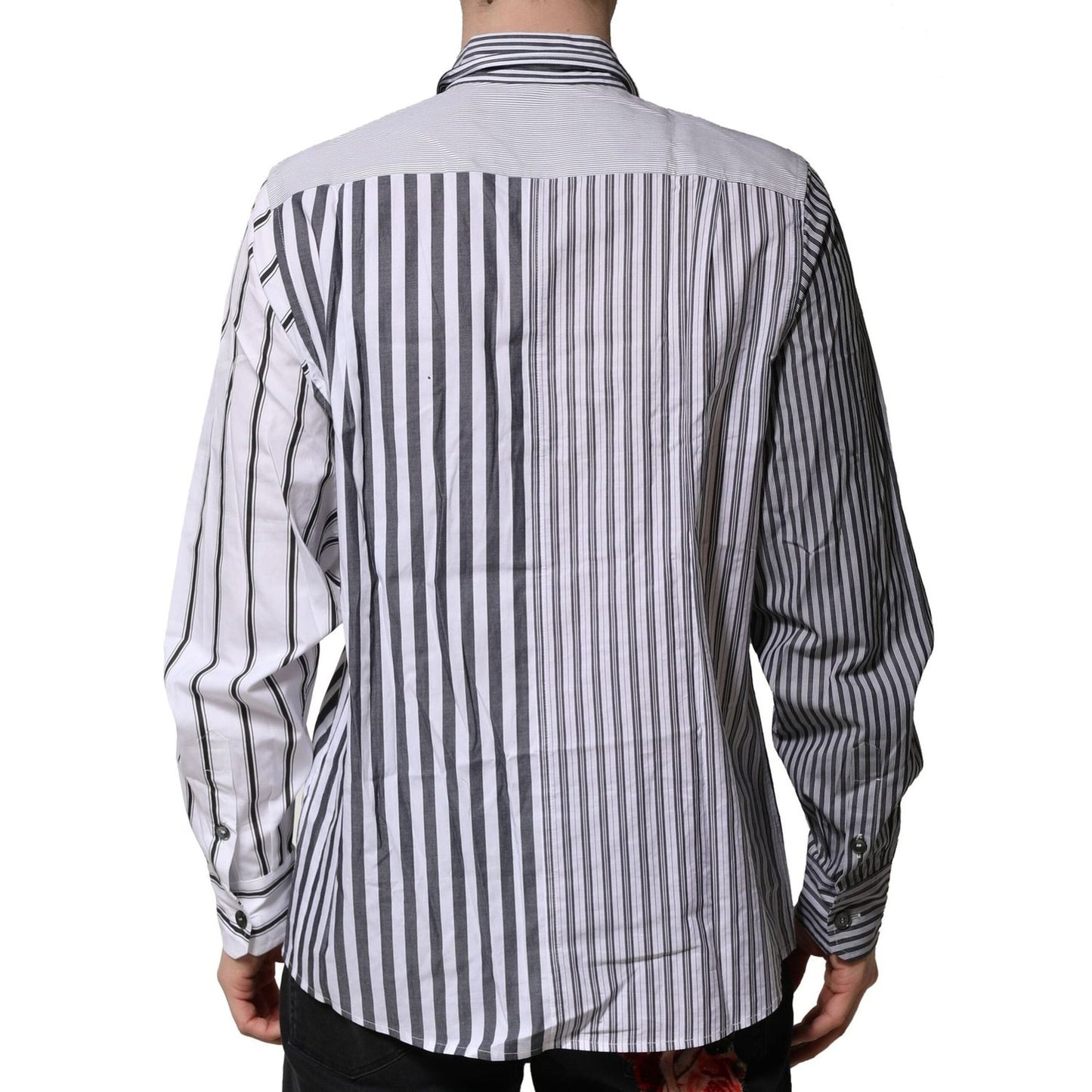 Dolce & Gabbana White Gray Striped Cotton Men Casual Shirt TSH906787-40