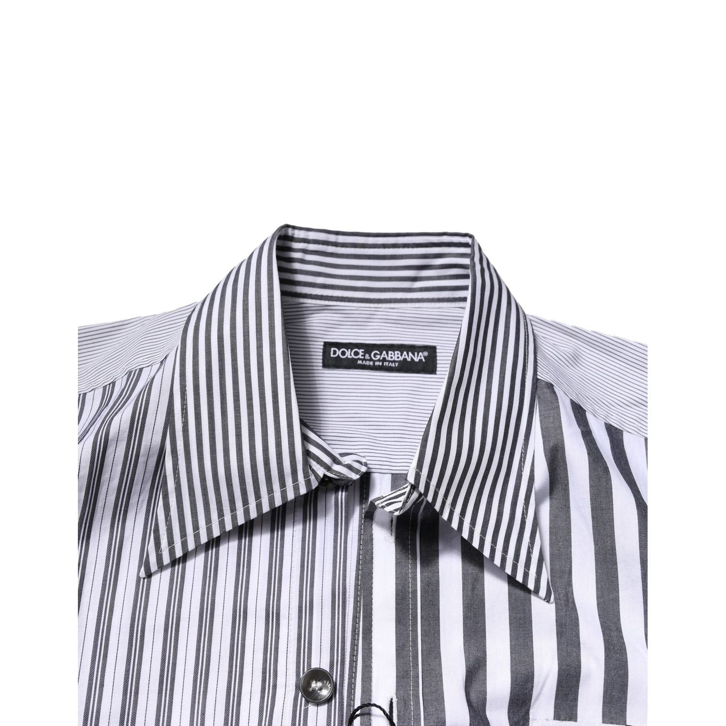 Dolce & Gabbana White Gray Striped Cotton Men Casual Shirt TSH906787-40