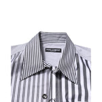 Dolce & Gabbana White Gray Striped Cotton Men Casual Shirt TSH906787-40