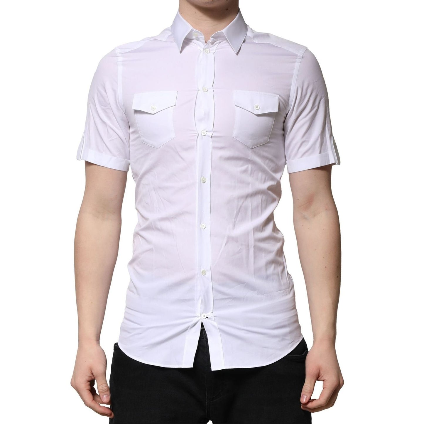 Dolce & Gabbana White Cotton Short Sleeves GOLD Casual Shirt TSH906796-37