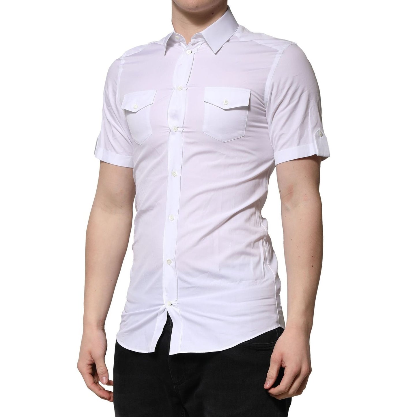 Dolce & Gabbana White Cotton Short Sleeves GOLD Casual Shirt TSH906796-37