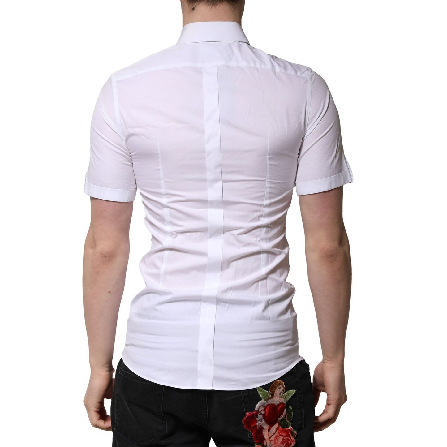 Dolce & Gabbana White Cotton Short Sleeves GOLD Casual Shirt TSH906796-37