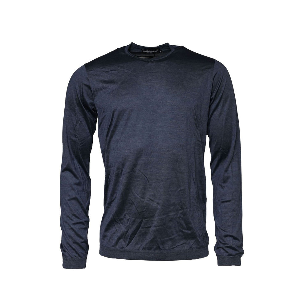 Dolce & Gabbana Dark Blue Silk Crew Neck Sweatshirt Sweater