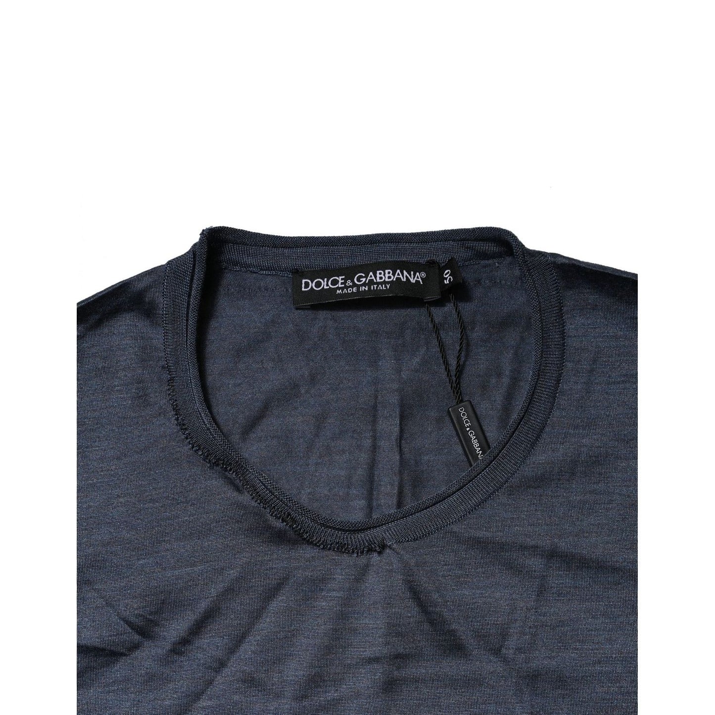 Dolce & Gabbana Dark Blue Silk Crew Neck Sweatshirt Sweater