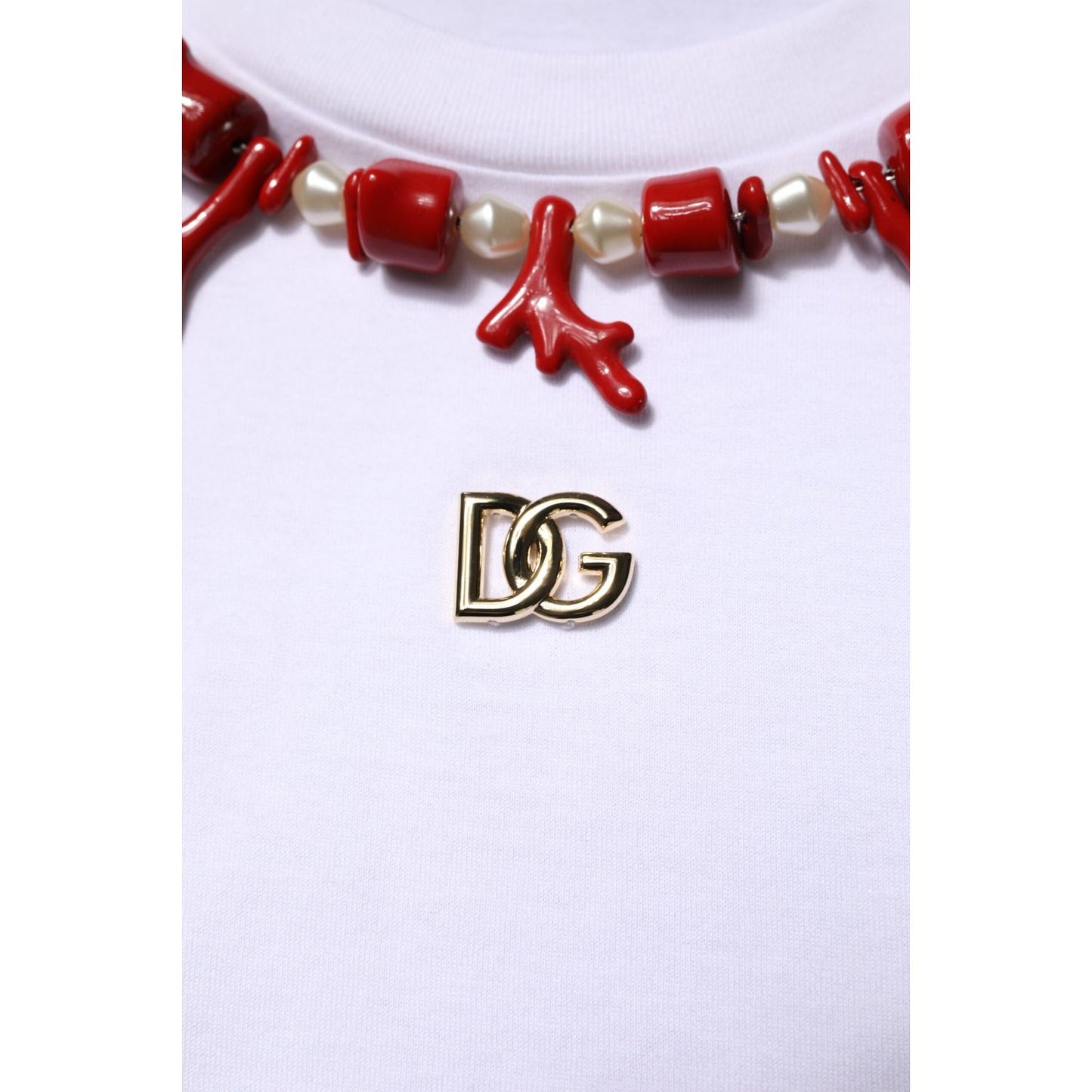 Dolce & Gabbana White Embellished Cotton Crew Neck T-shirt TSH90705-50