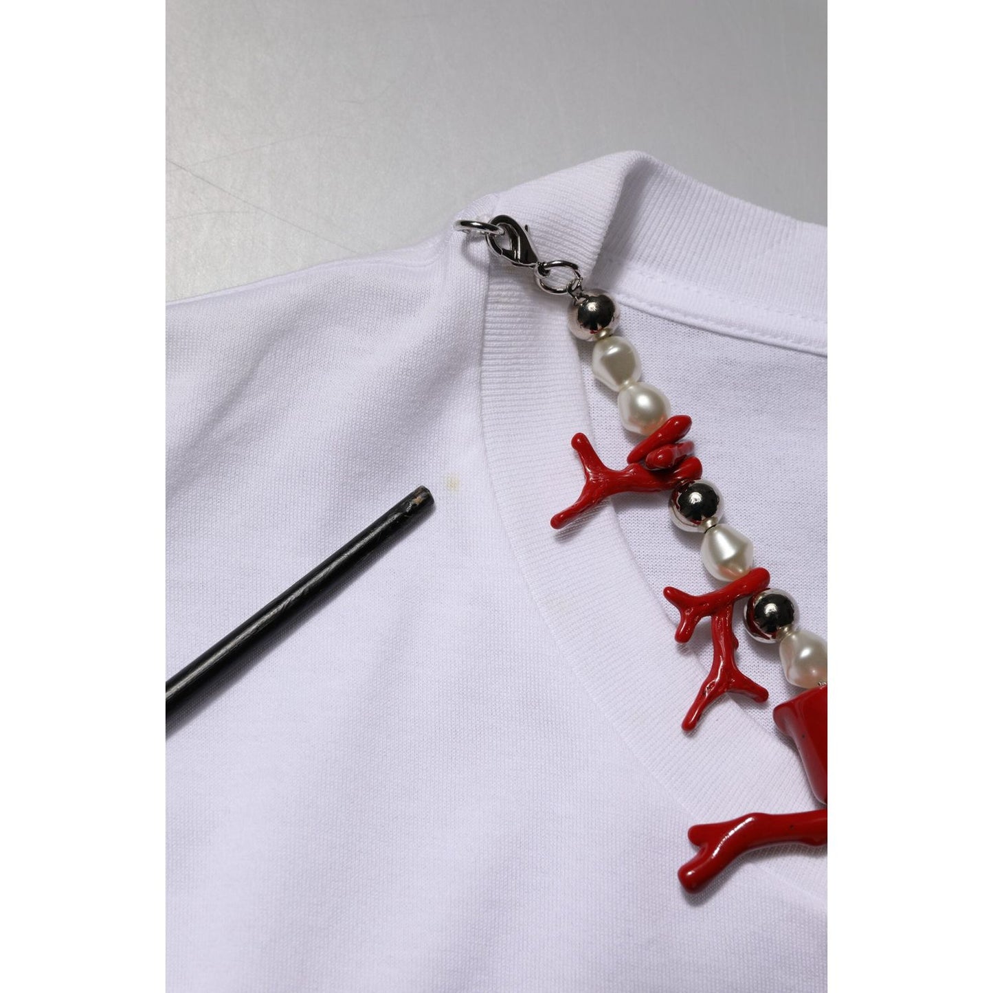 Dolce & Gabbana White Embellished Cotton Crew Neck T-shirt TSH90705-50