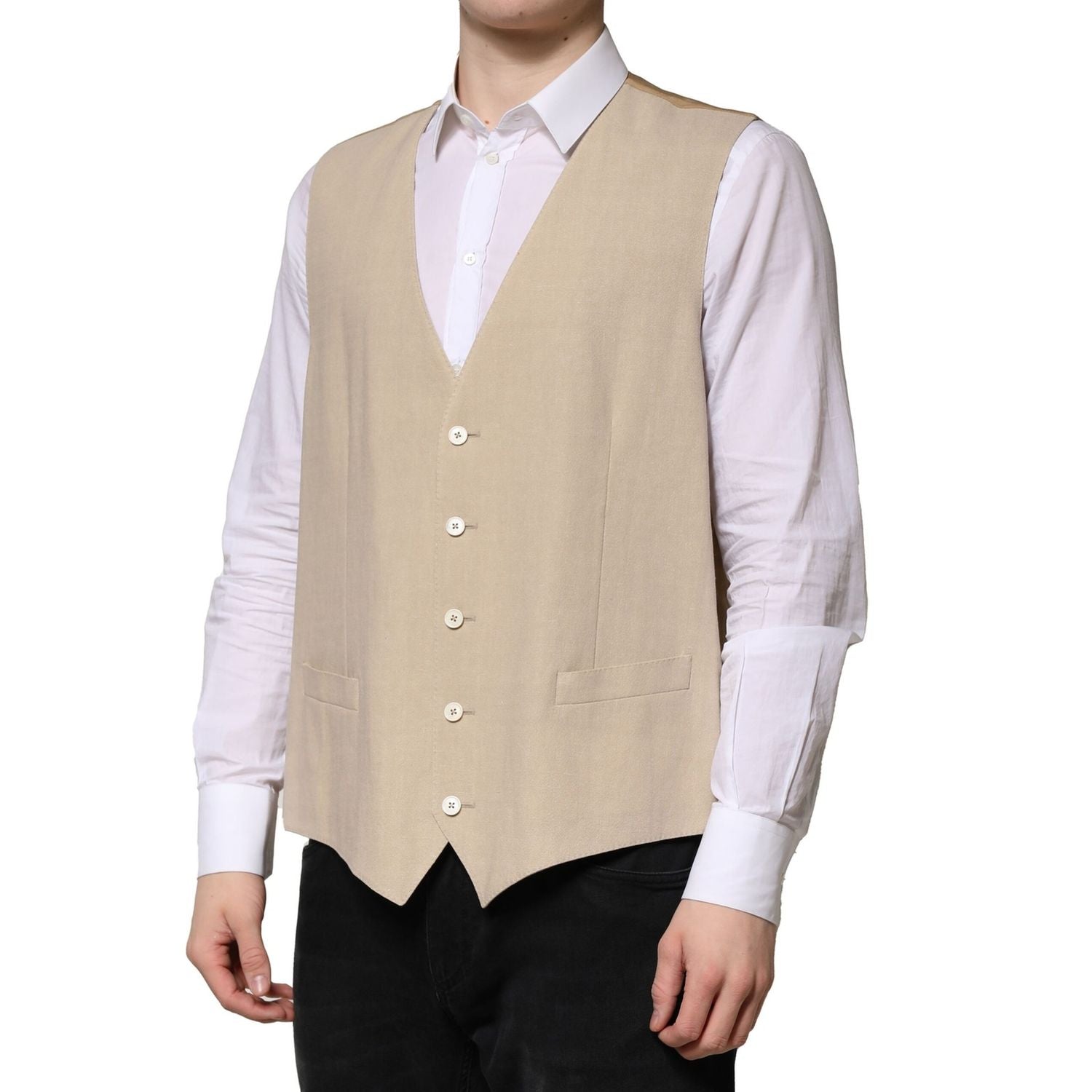 Dolce & Gabbana Beige Linen Dress Formal Men Waistcoat Vest