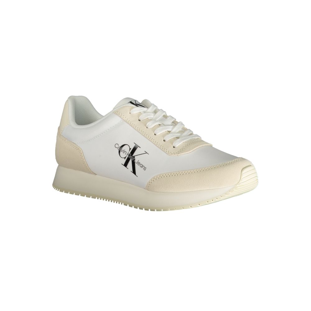 Calvin Klein Beige Polyester Sneaker with laces, contrast details, and logo, made of 50% recycled polyester.
