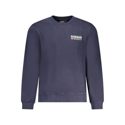 Napapijri Blue Cotton Men Sweater with crew neck and logo print