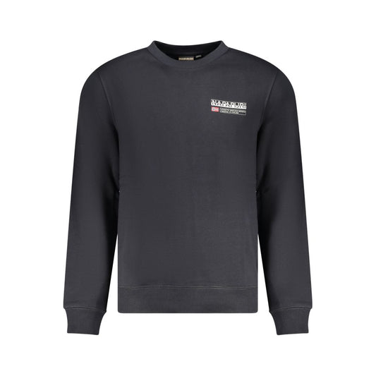 Napapijri Black Cotton Men Sweater with logo, regular fit, crew neck for contemporary style and comfort.