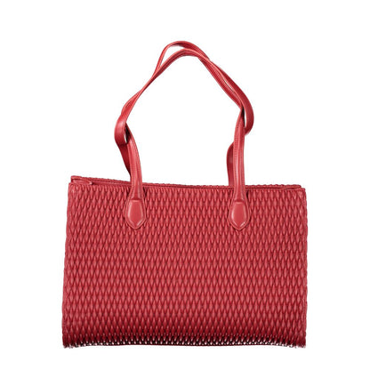 Mario Valentino Red Polyethylene Women Handbag with textured design and dual handles, showcasing elegant style and luxury.
