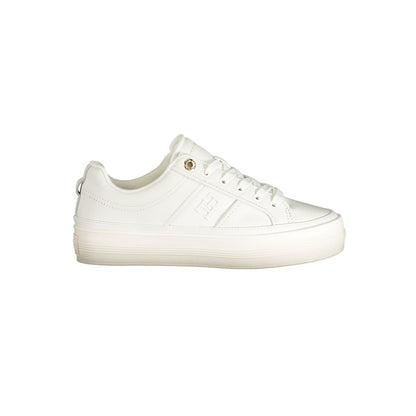 Tommy Hilfiger White Polyethylene Women Sneaker with logo accent and removable footbed. Stylish and comfortable for fashion-forward individuals.
