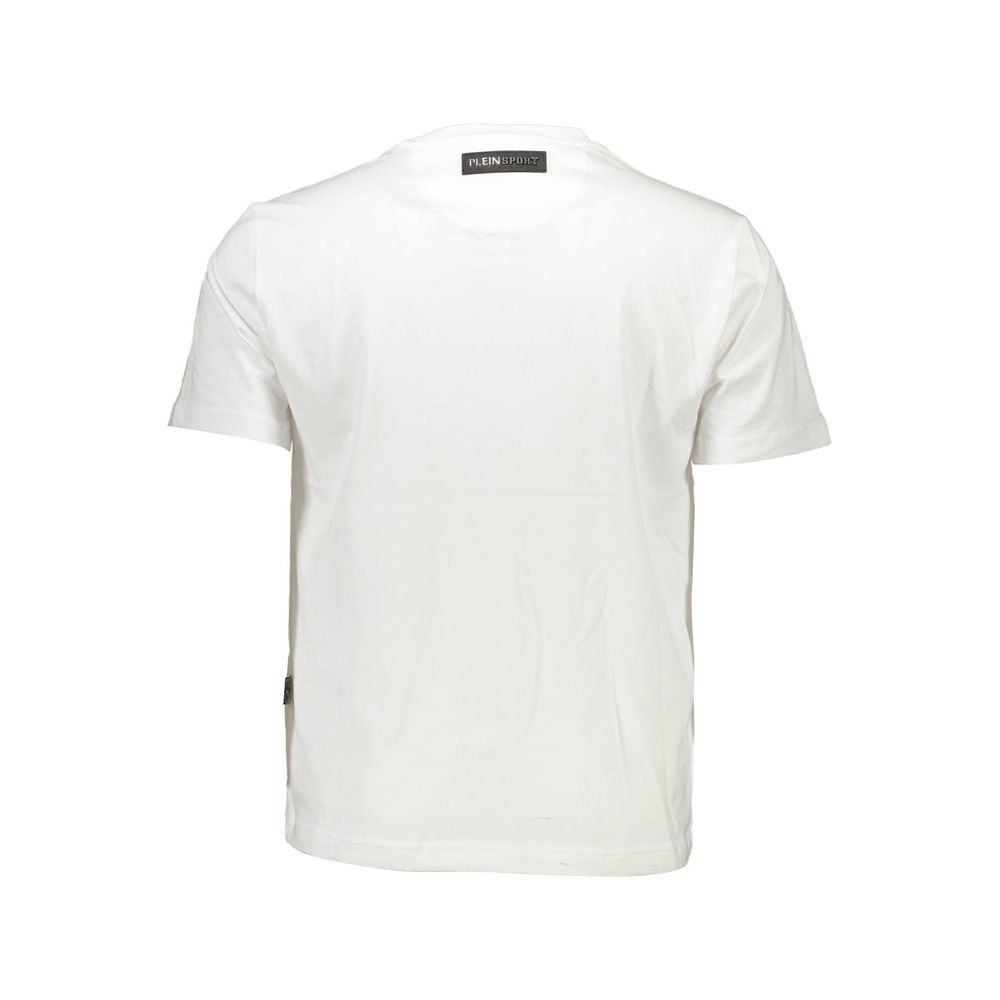 Back view of Plein Sport White Cotton Men T-Shirt featuring crew neck and striking logo.