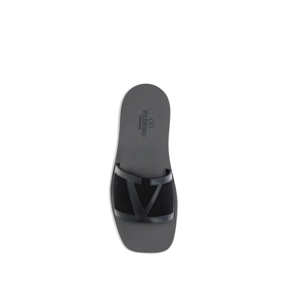 Valentino Garavani Black Calf Leather Bos Taurus Sandals