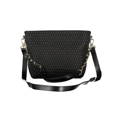 Sleek Mario Valentino Black Polyethylene Women Handbag with removable handle and adjustable strap, perfect for sophisticated fashion.