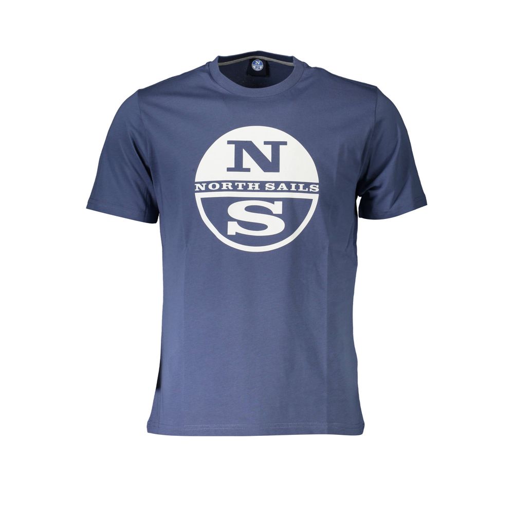 North Sails Blue Cotton Men T-Shirt featuring nautical logo and crafted in durable, soft cotton for everyday style.