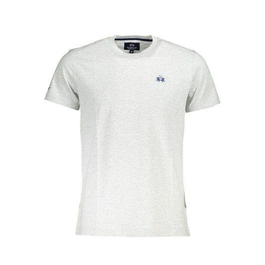 La Martina Brown Cotton Men T-Shirt with crew neck, short sleeves, and bold logo embroidery.