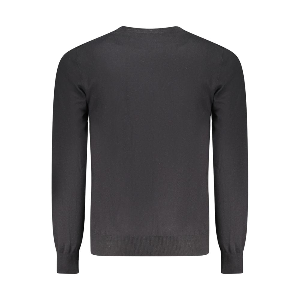 Rear view of Guess Jeans Black Cotton Men Sweater, featuring a long sleeve and crew neck design for a sophisticated wardrobe addition.